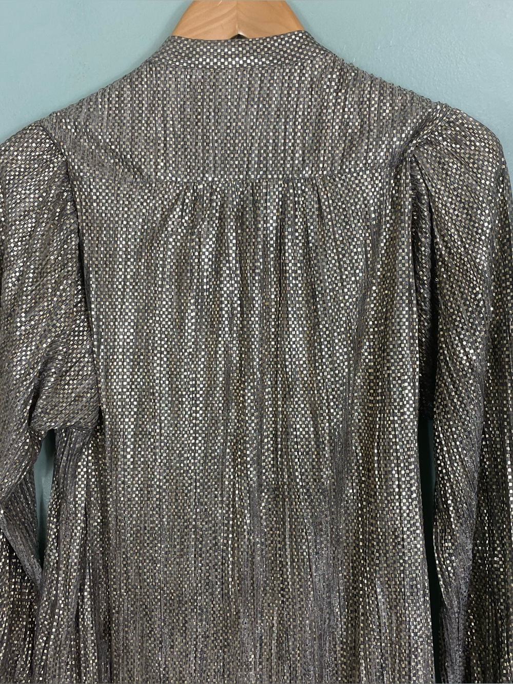 Sabina Musayev Tied Shimmer Gold Tunic Dress With Pockets Pleated Women Medium - Picture 7 of 9